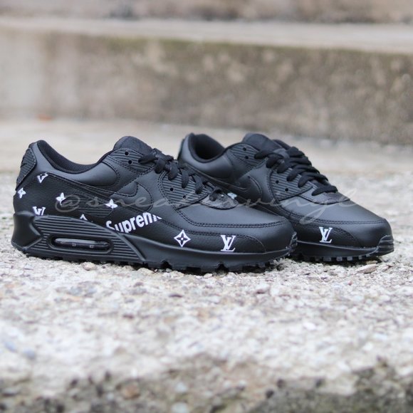 Nike Air Max 90 Black Leather Custom Sneakers NWT - Picture 3 of 9